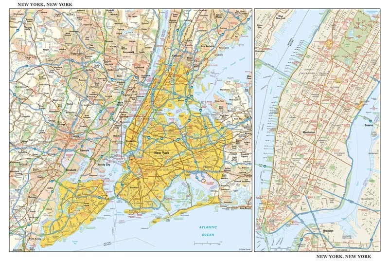 Globe Turner New York, New York Wall Map, Large - 43.5" x 29" Laminated, Full Color, Street Map
